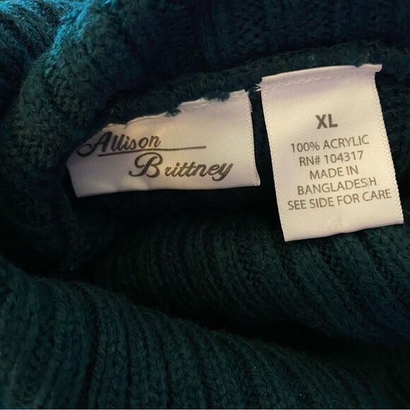 Allison Brittney Knit Turtleneck Sweater Teal Combo XL - Picture 4 of 5